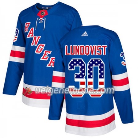Herren Eishockey New York Rangers Trikot Henrik Lundqvist 30 Adidas 2017-2018 Blue USA Flag Fashion Authentic